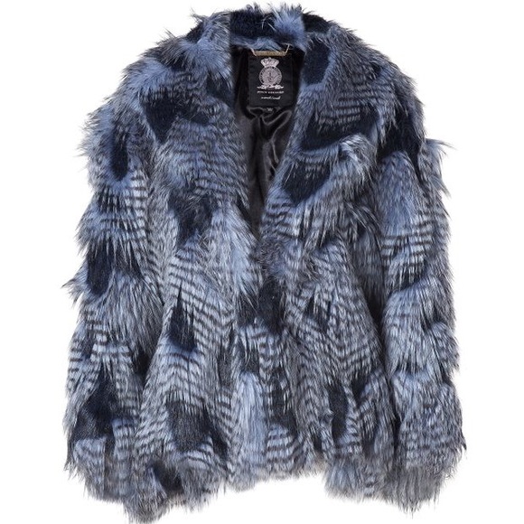 ✨JUICY COUTURE✨Blue Lapis Faux Fur Jacket - Picture 1 of 5